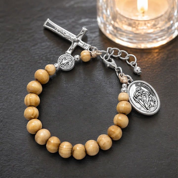 FREE Today: Natural Wood Bead St. Christopher Rosary Bracelet: Emblem of Safe Voyage Heavenly Protection - Light Natural Wood - image 13
