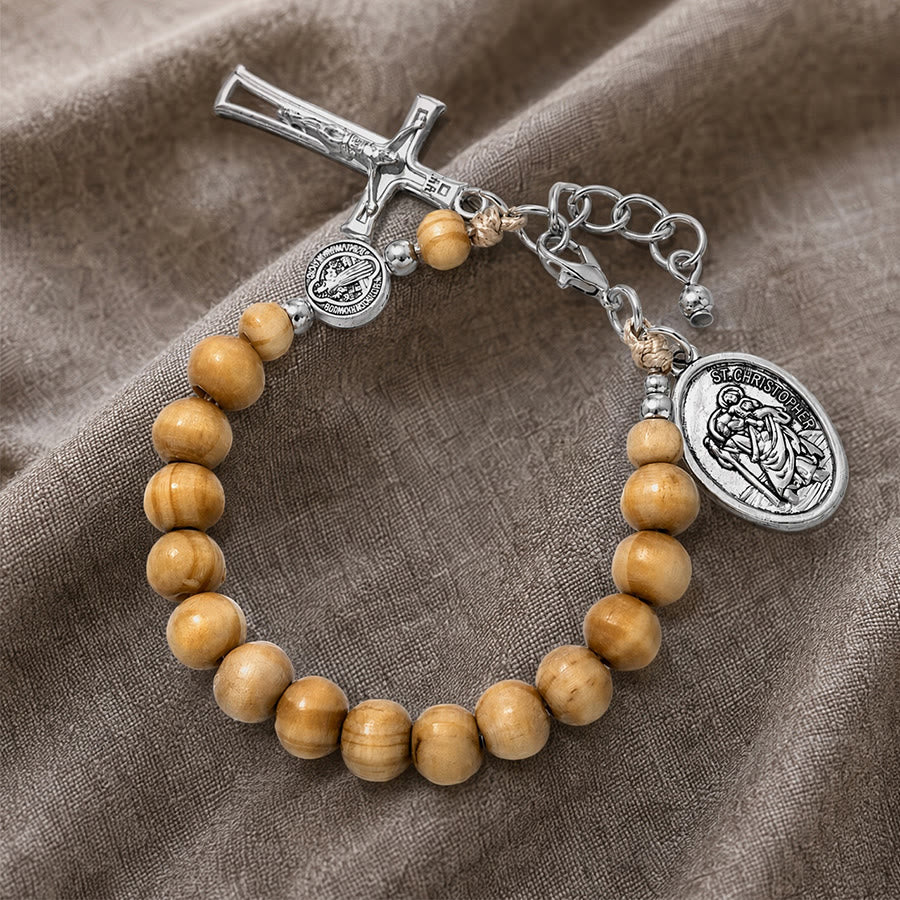 FREE Today: Natural Wood Bead St. Christopher Rosary Bracelet: Emblem of Safe Voyage Heavenly Protection - image 18