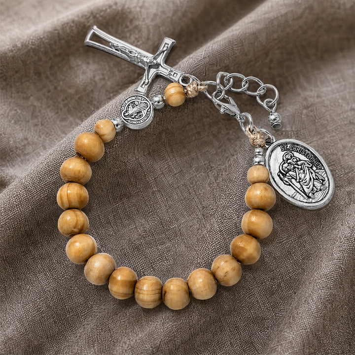 FREE Today: Natural Wood Bead St. Christopher Rosary Bracelet: Emblem of Safe Voyage Heavenly Protection - image 18