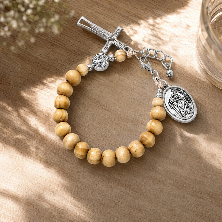FREE Today: Natural Wood Bead St. Christopher Rosary Bracelet: Emblem of Safe Voyage Heavenly Protection - image 17