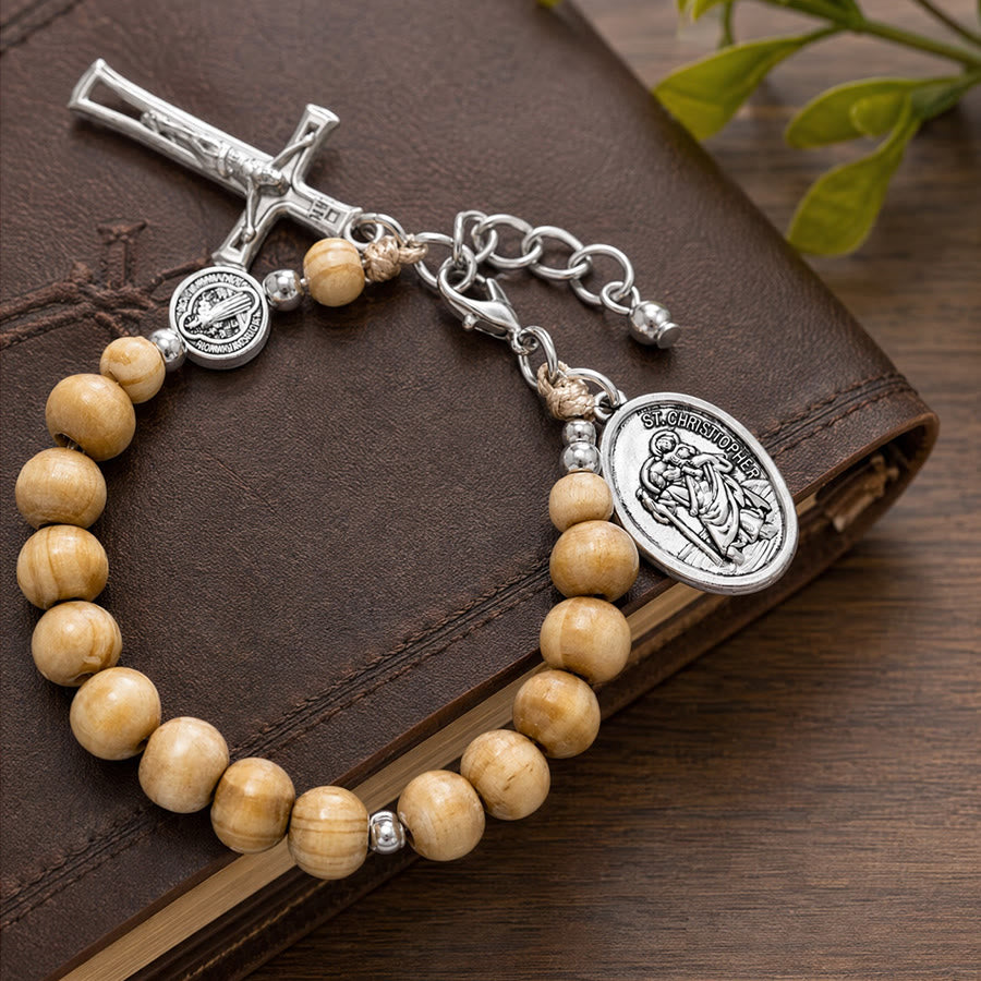 FREE Today: Natural Wood Bead St. Christopher Rosary Bracelet: Emblem of Safe Voyage Heavenly Protection - image 16