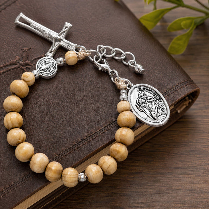 FREE Today: Natural Wood Bead St. Christopher Rosary Bracelet: Emblem of Safe Voyage Heavenly Protection - image 16