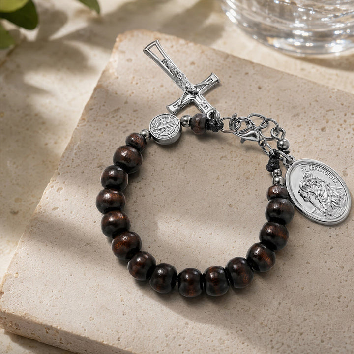 FREE Today: Natural Wood Bead St. Christopher Rosary Bracelet: Emblem of Safe Voyage Heavenly Protection - Dark Ebony Brown - image 19
