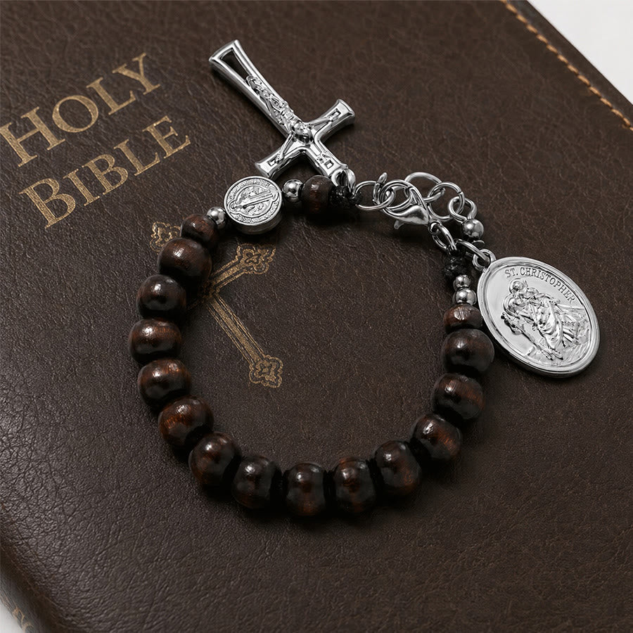 FREE Today: Natural Wood Bead St. Christopher Rosary Bracelet: Emblem of Safe Voyage Heavenly Protection - image 24