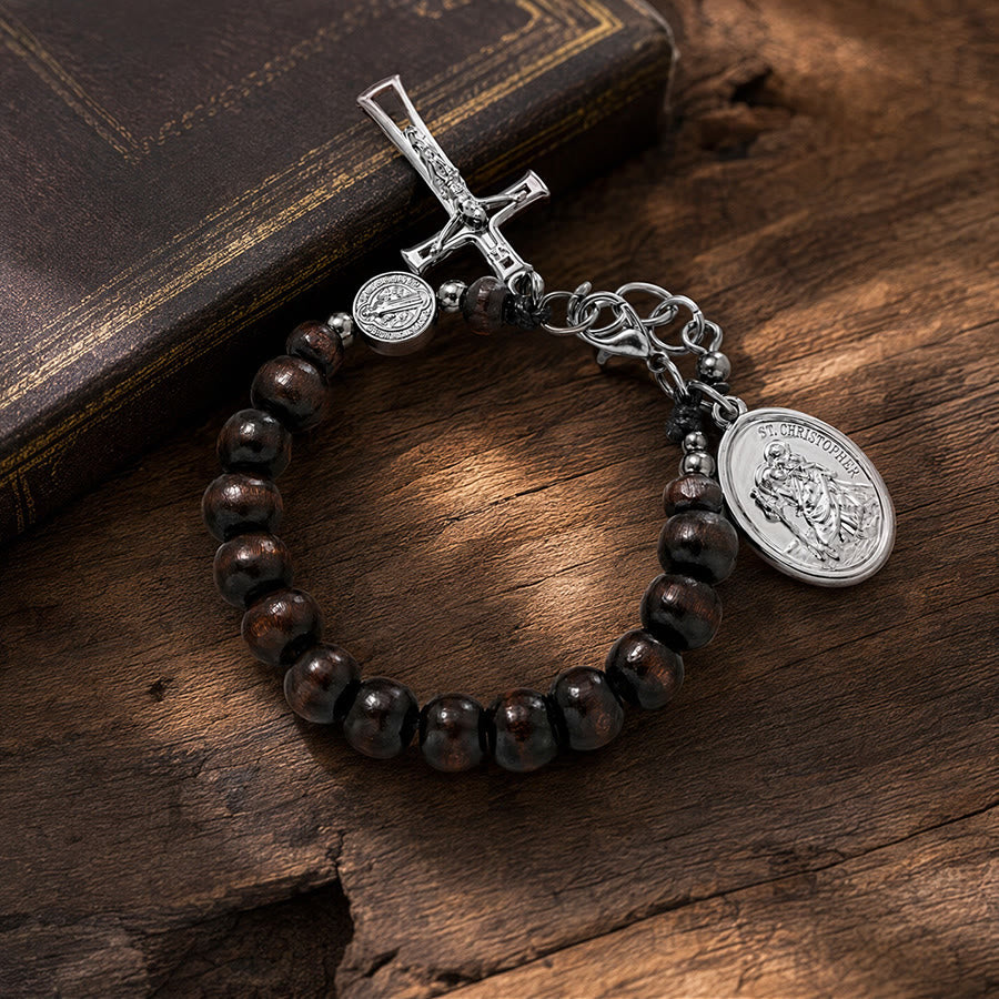 FREE Today: Natural Wood Bead St. Christopher Rosary Bracelet: Emblem of Safe Voyage Heavenly Protection - image 22
