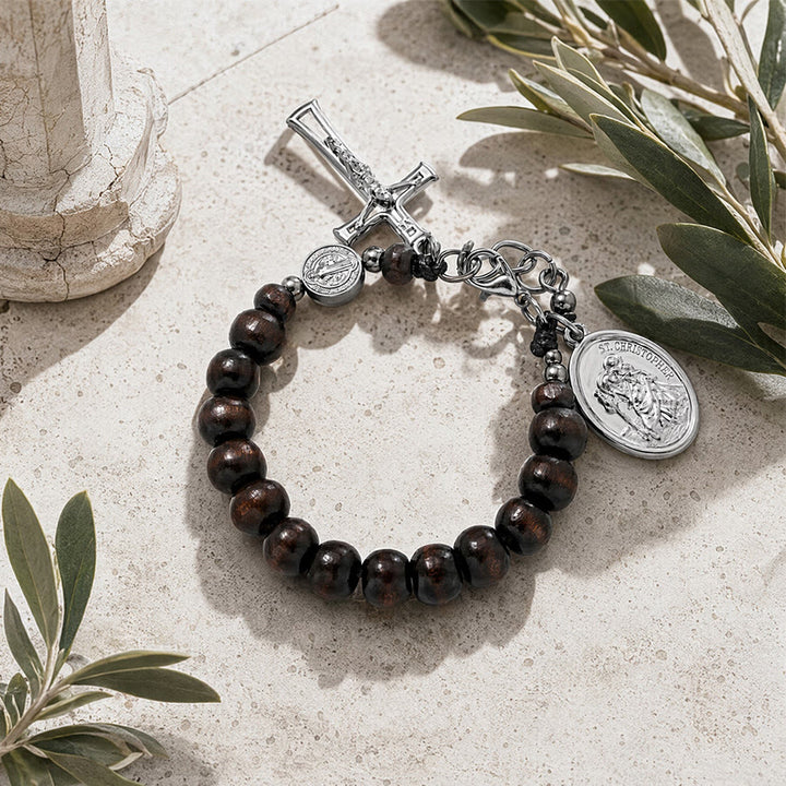 FREE Today: Natural Wood Bead St. Christopher Rosary Bracelet: Emblem of Safe Voyage Heavenly Protection - image 21