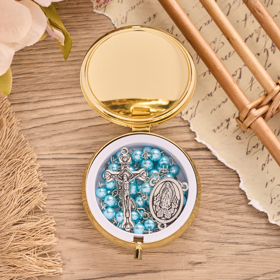 Christianartworkshop Pearl Bead Guadalupe Rosary with Engraved Storage Case: Token of Tender Heavenly Comfort - image 3