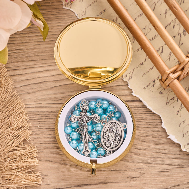 Christianartworkshop Pearl Bead Guadalupe Rosary with Engraved Storage Case: Token of Tender Heavenly Comfort - image 3