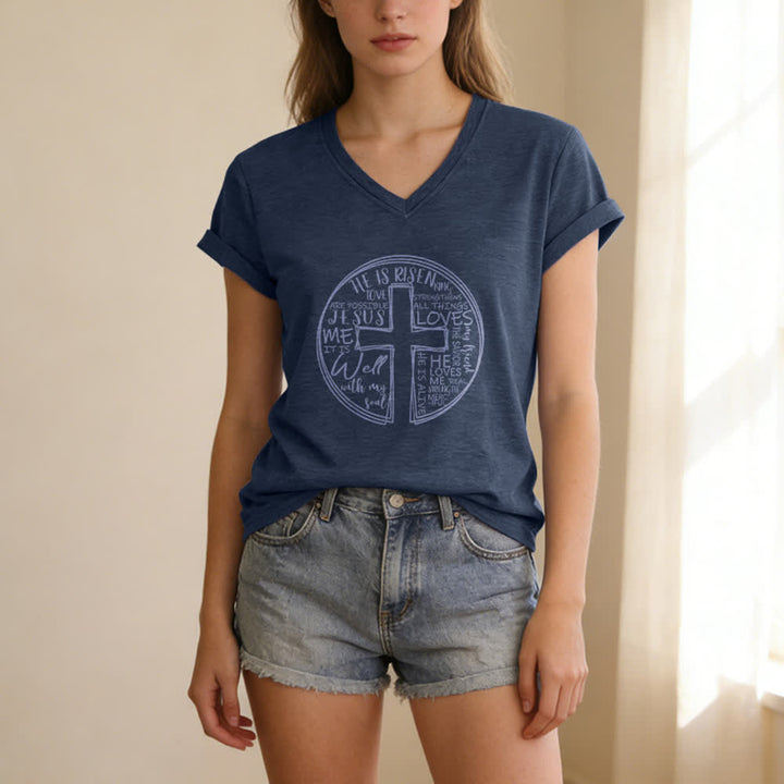 Christianartworkshop Faith Cross Circle Graphic Soft Cotton Womens V Neck Tee - image 11