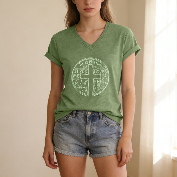 Christianartworkshop Faith Cross Circle Graphic Soft Cotton Womens V Neck Tee - image 9