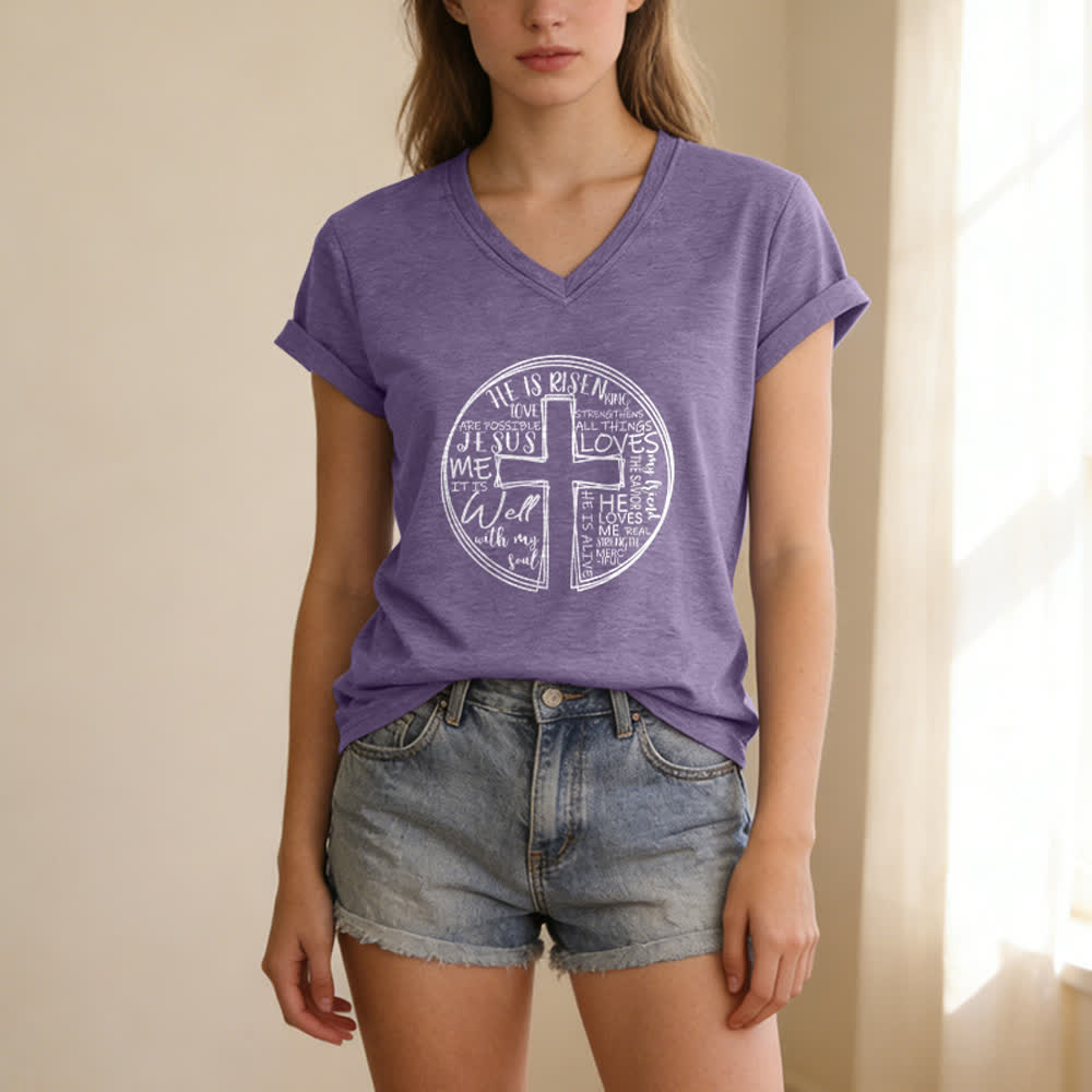 Christianartworkshop Faith Cross Circle Graphic Soft Cotton Womens V Neck Tee - image 19