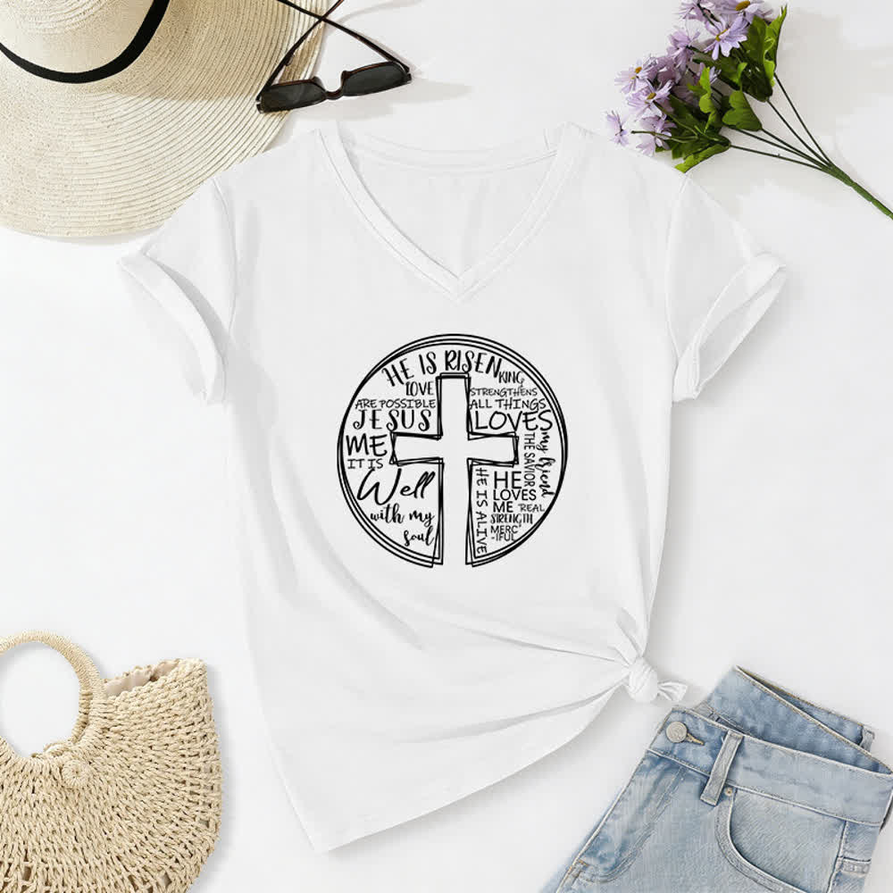 Christianartworkshop Faith Cross Circle Graphic Soft Cotton Womens V Neck Tee - image 5