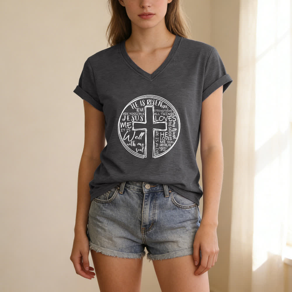 Christianartworkshop Faith Cross Circle Graphic Soft Cotton Womens V Neck Tee - image 7