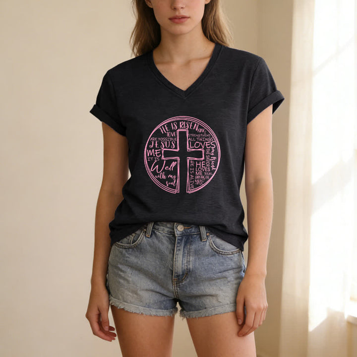Christianartworkshop Faith Cross Circle Graphic Soft Cotton Womens V Neck Tee - image 15