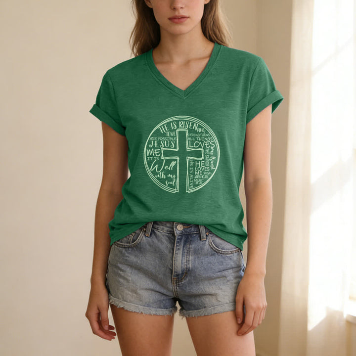 Christianartworkshop Faith Cross Circle Graphic Soft Cotton Womens V Neck Tee - image 13