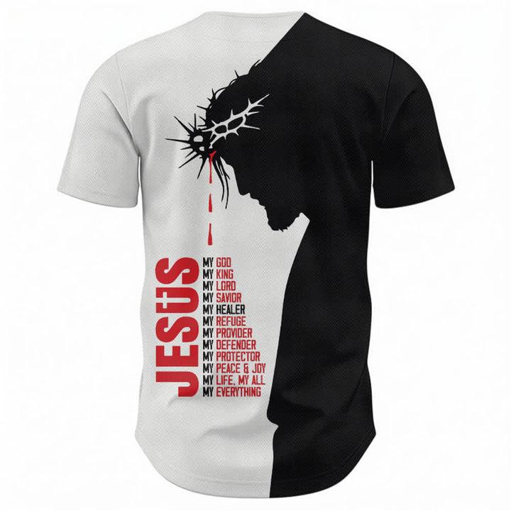Christianartworkshop Jesus My Everything Split Faith Unisex Baseball Jersey - image 2