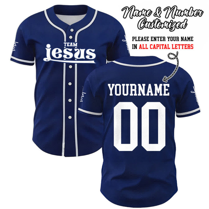 Christianartworkshop Bold Team Jesus Custom Name Number Unisex Custom Baseball Jersey - Navy Blue - 5XL - Name & Number Customized - image 0