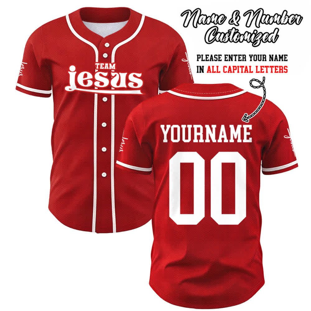 Christianartworkshop Bold Team Jesus Custom Name Number Unisex Custom Baseball Jersey - Red - 5XL - Name & Number Customized - image 24