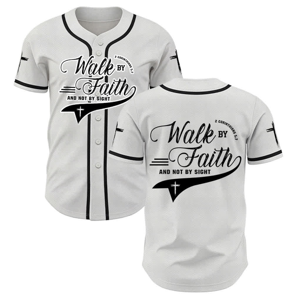 Christianartworkshop 2 Corinthians 5:7 “Walk By Faith And Not By Sight” Cross Statement Baseball Jersey - White - 5XL - image 7