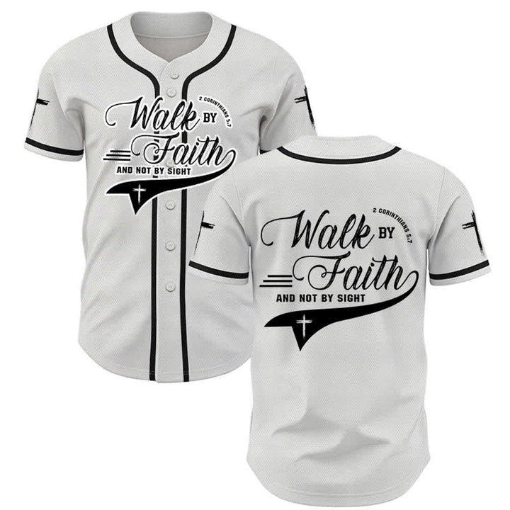 Christianartworkshop 2 Corinthians 5:7 “Walk By Faith And Not By Sight” Cross Statement Baseball Jersey - White - 5XL - image 7