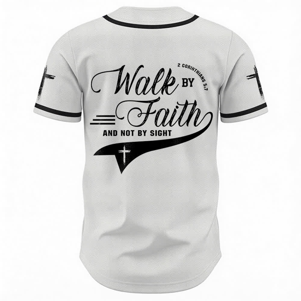 Christianartworkshop 2 Corinthians 5:7 “Walk By Faith And Not By Sight” Cross Statement Baseball Jersey - image 9