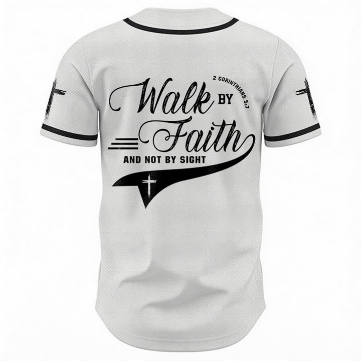Christianartworkshop 2 Corinthians 5:7 “Walk By Faith And Not By Sight” Cross Statement Baseball Jersey - image 9