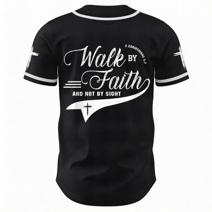 Christianartworkshop 2 Corinthians 5:7 “Walk By Faith And Not By Sight” Cross Statement Baseball Jersey - image 16
