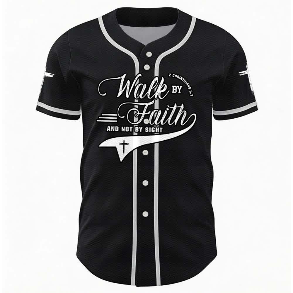 Christianartworkshop 2 Corinthians 5:7 “Walk By Faith And Not By Sight” Cross Statement Baseball Jersey - image 15