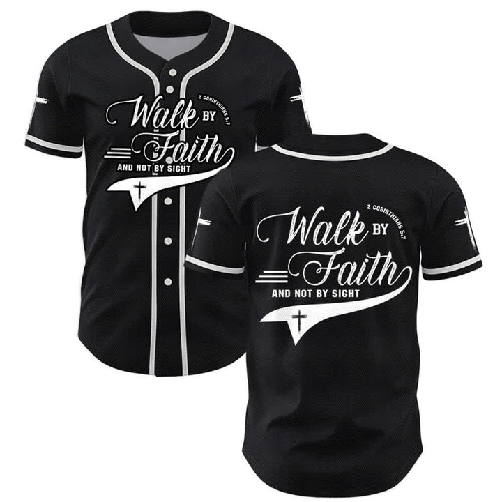 Christianartworkshop 2 Corinthians 5:7 “Walk By Faith And Not By Sight” Cross Statement Baseball Jersey - Black - 5XL - image 14