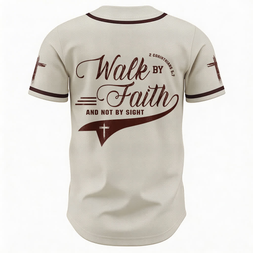 Christianartworkshop 2 Corinthians 5:7 “Walk By Faith And Not By Sight” Cross Statement Baseball Jersey - image 23