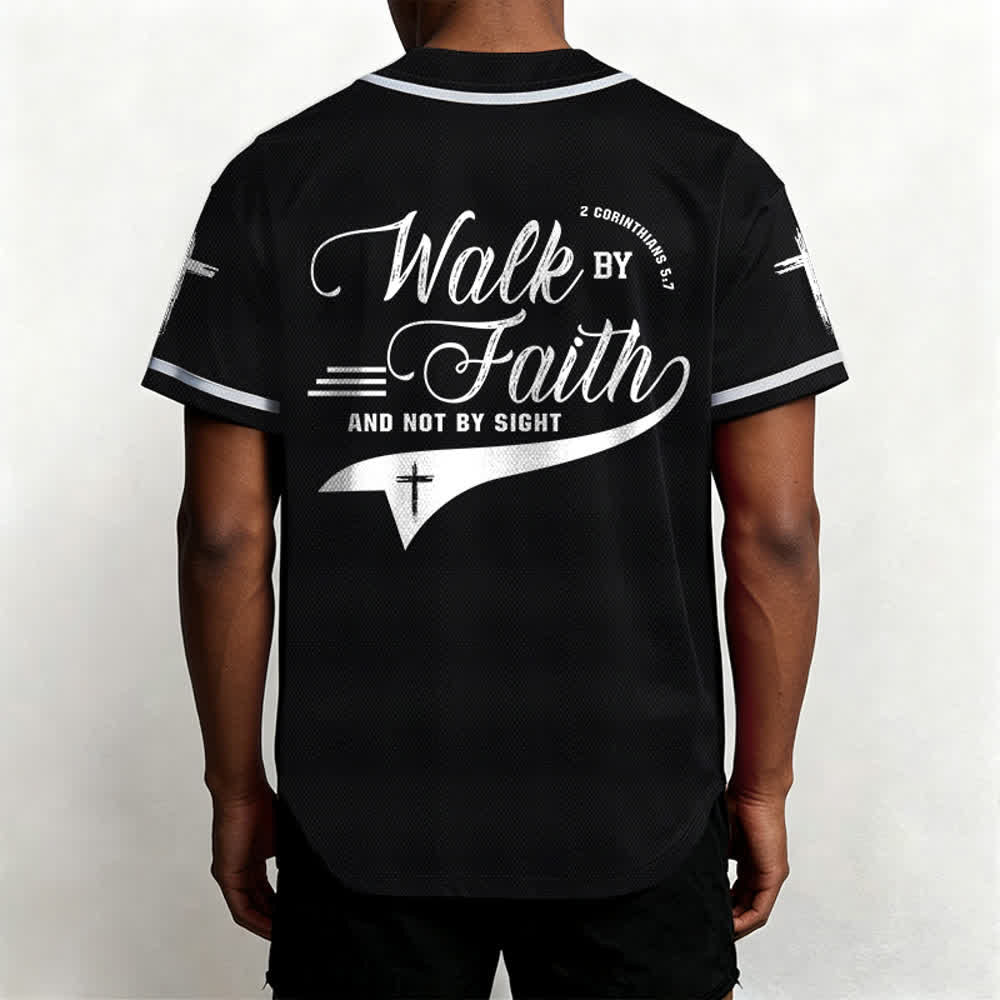 Christianartworkshop 2 Corinthians 5:7 “Walk By Faith And Not By Sight” Cross Statement Baseball Jersey - image 20