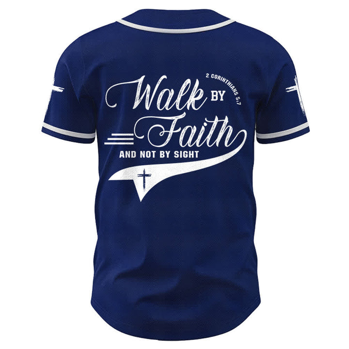 Christianartworkshop 2 Corinthians 5:7 “Walk By Faith And Not By Sight” Cross Statement Baseball Jersey - image 2