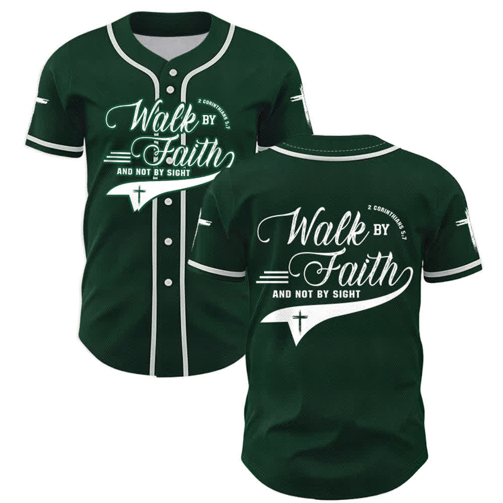 Christianartworkshop 2 Corinthians 5:7 “Walk By Faith And Not By Sight” Cross Statement Baseball Jersey - Green - 5XL - image 49