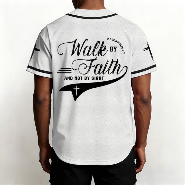 Christianartworkshop 2 Corinthians 5:7 “Walk By Faith And Not By Sight” Cross Statement Baseball Jersey - image 13