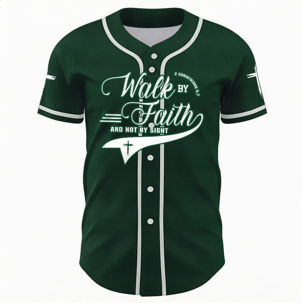 Christianartworkshop 2 Corinthians 5:7 “Walk By Faith And Not By Sight” Cross Statement Baseball Jersey - image 50