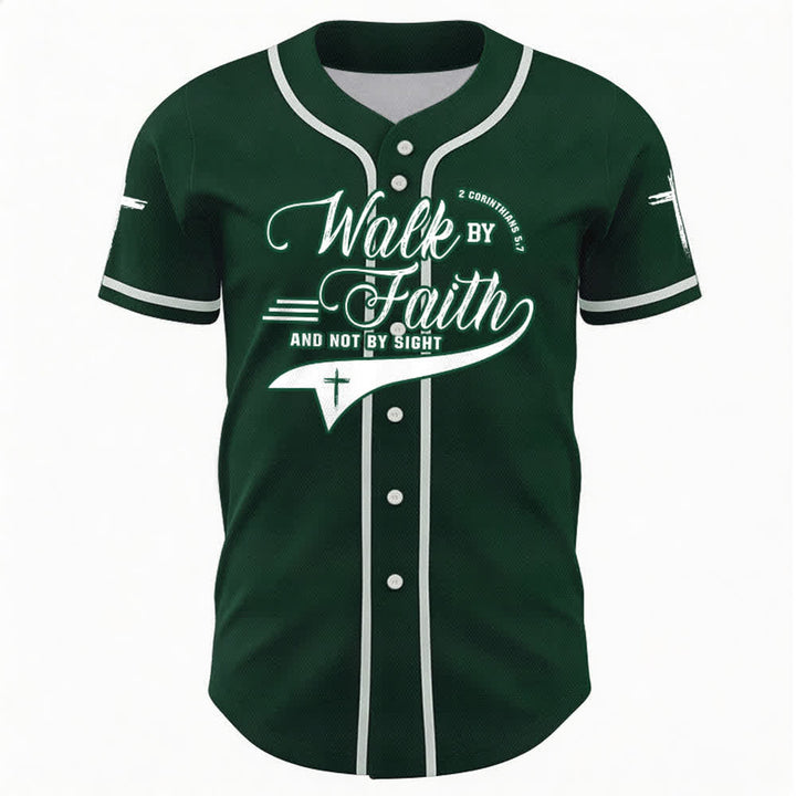 Christianartworkshop 2 Corinthians 5:7 “Walk By Faith And Not By Sight” Cross Statement Baseball Jersey - image 50