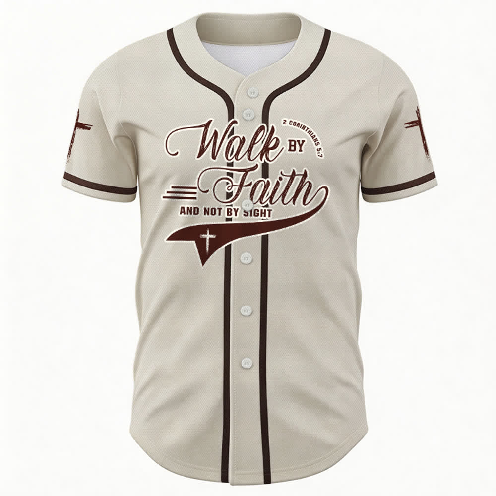 Christianartworkshop 2 Corinthians 5:7 “Walk By Faith And Not By Sight” Cross Statement Baseball Jersey - image 22