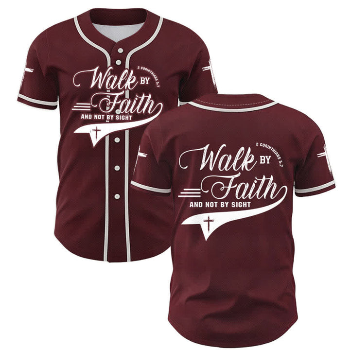 Christianartworkshop 2 Corinthians 5:7 “Walk By Faith And Not By Sight” Cross Statement Baseball Jersey - Wine - 5XL - image 35