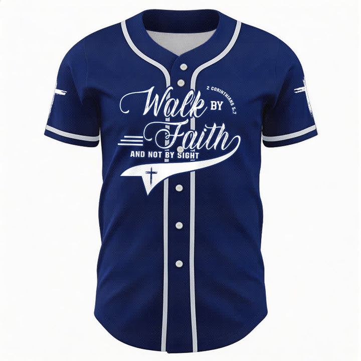 Christianartworkshop 2 Corinthians 5:7 “Walk By Faith And Not By Sight” Cross Statement Baseball Jersey - image 1