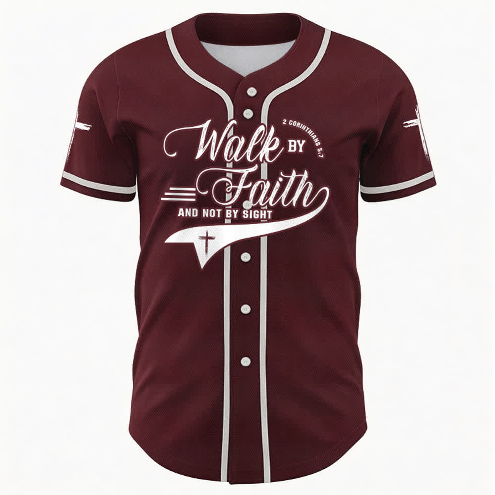 Christianartworkshop 2 Corinthians 5:7 “Walk By Faith And Not By Sight” Cross Statement Baseball Jersey - image 36