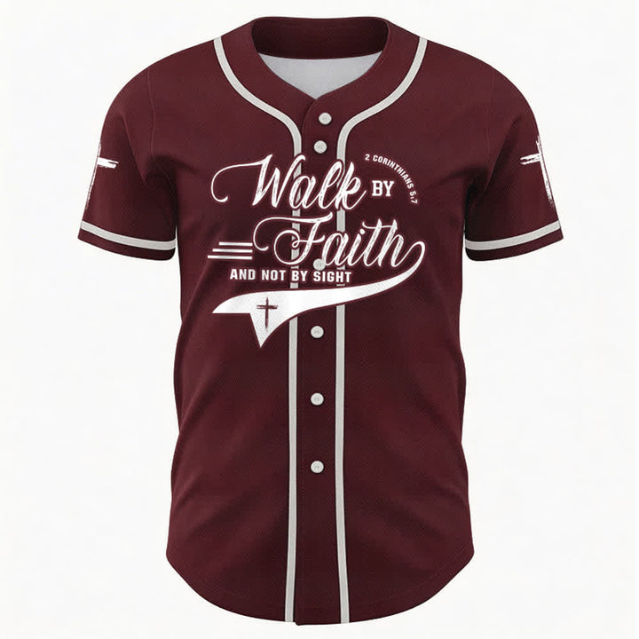 Christianartworkshop 2 Corinthians 5:7 “Walk By Faith And Not By Sight” Cross Statement Baseball Jersey - image 36