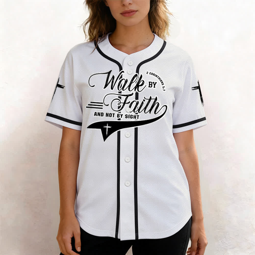 Christianartworkshop 2 Corinthians 5:7 “Walk By Faith And Not By Sight” Cross Statement Baseball Jersey - image 10