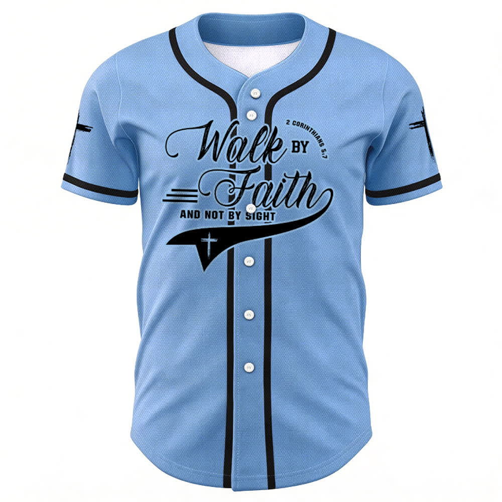 Christianartworkshop 2 Corinthians 5:7 “Walk By Faith And Not By Sight” Cross Statement Baseball Jersey - image 43