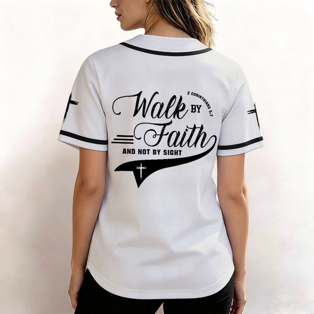 Christianartworkshop 2 Corinthians 5:7 “Walk By Faith And Not By Sight” Cross Statement Baseball Jersey - image 11