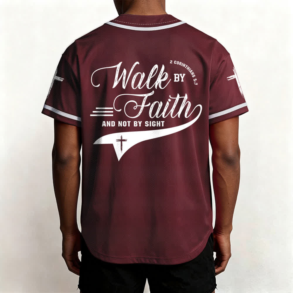 Christianartworkshop 2 Corinthians 5:7 “Walk By Faith And Not By Sight” Cross Statement Baseball Jersey - image 41