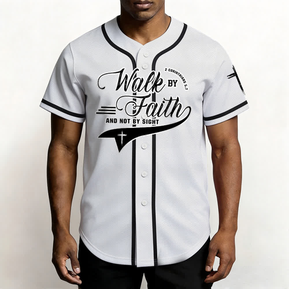 Christianartworkshop 2 Corinthians 5:7 “Walk By Faith And Not By Sight” Cross Statement Baseball Jersey - image 12