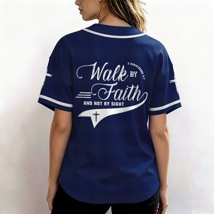 Christianartworkshop 2 Corinthians 5:7 “Walk By Faith And Not By Sight” Cross Statement Baseball Jersey - image 6