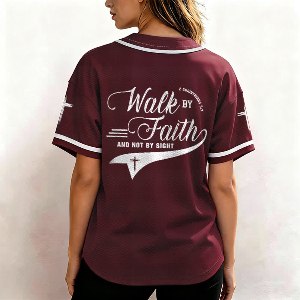 Christianartworkshop 2 Corinthians 5:7 “Walk By Faith And Not By Sight” Cross Statement Baseball Jersey - image 39