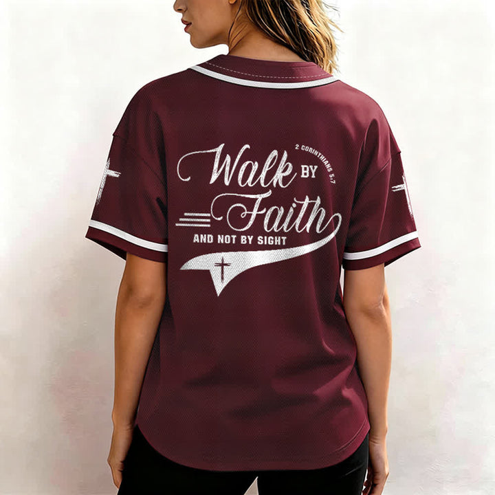 Christianartworkshop 2 Corinthians 5:7 “Walk By Faith And Not By Sight” Cross Statement Baseball Jersey - image 39