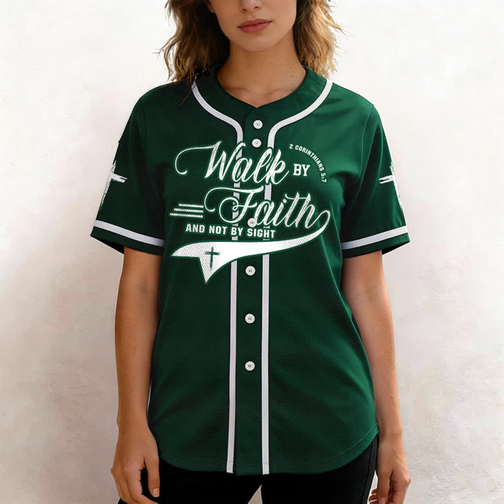 Christianartworkshop 2 Corinthians 5:7 “Walk By Faith And Not By Sight” Cross Statement Baseball Jersey - image 52